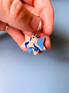 Handmade Leather Star Hoop Earrings - Marbled