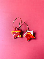 Load image into Gallery viewer, Handmade Leather Star Hoop Earrings - Marbled

