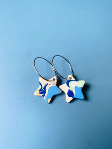 Handmade Leather Star Hoop Earrings - Marbled