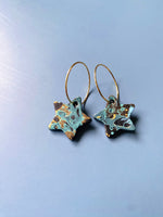 Load image into Gallery viewer, Handmade Leather Star Hoop Earrings - Marbled
