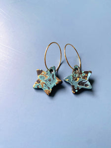 Handmade Leather Star Hoop Earrings - Marbled