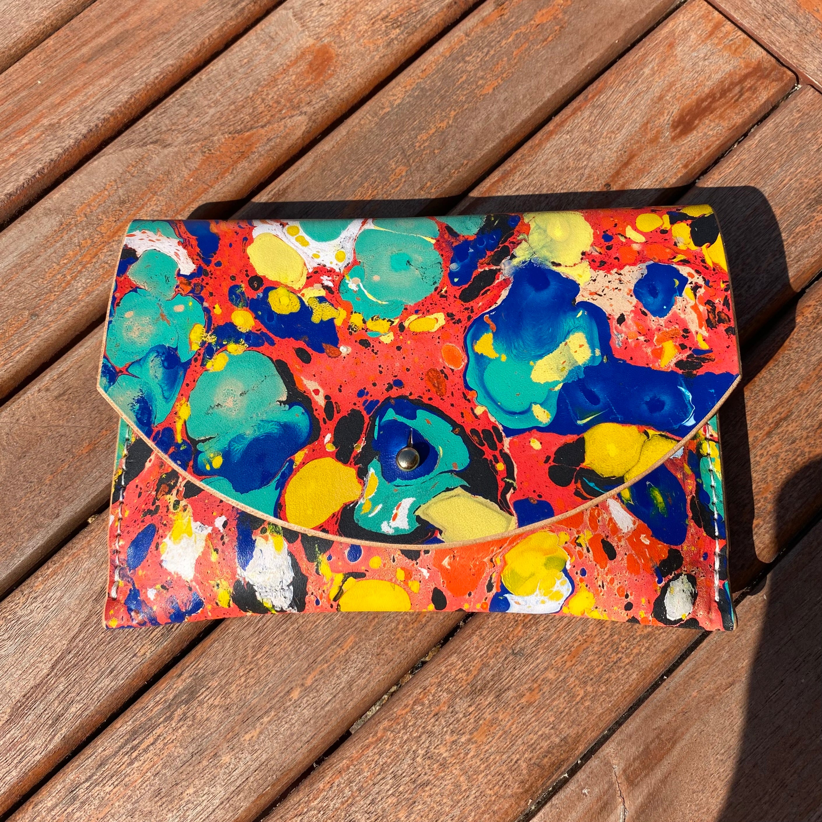 Personalised Handmade Leather Travel Case / Clutch Purse - Marbled