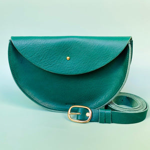 Large Handmade Leather Halfmoon Crossbody Bag With Pocket