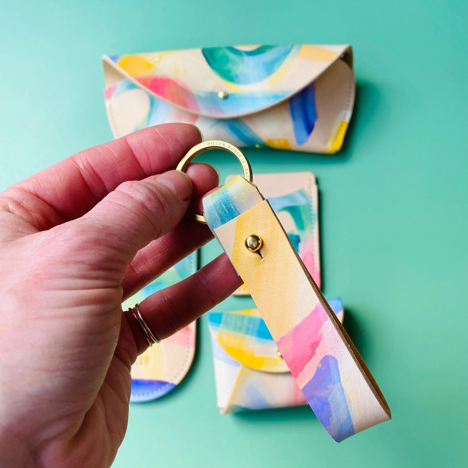 Handmade Leather Key loop - Hand Painted