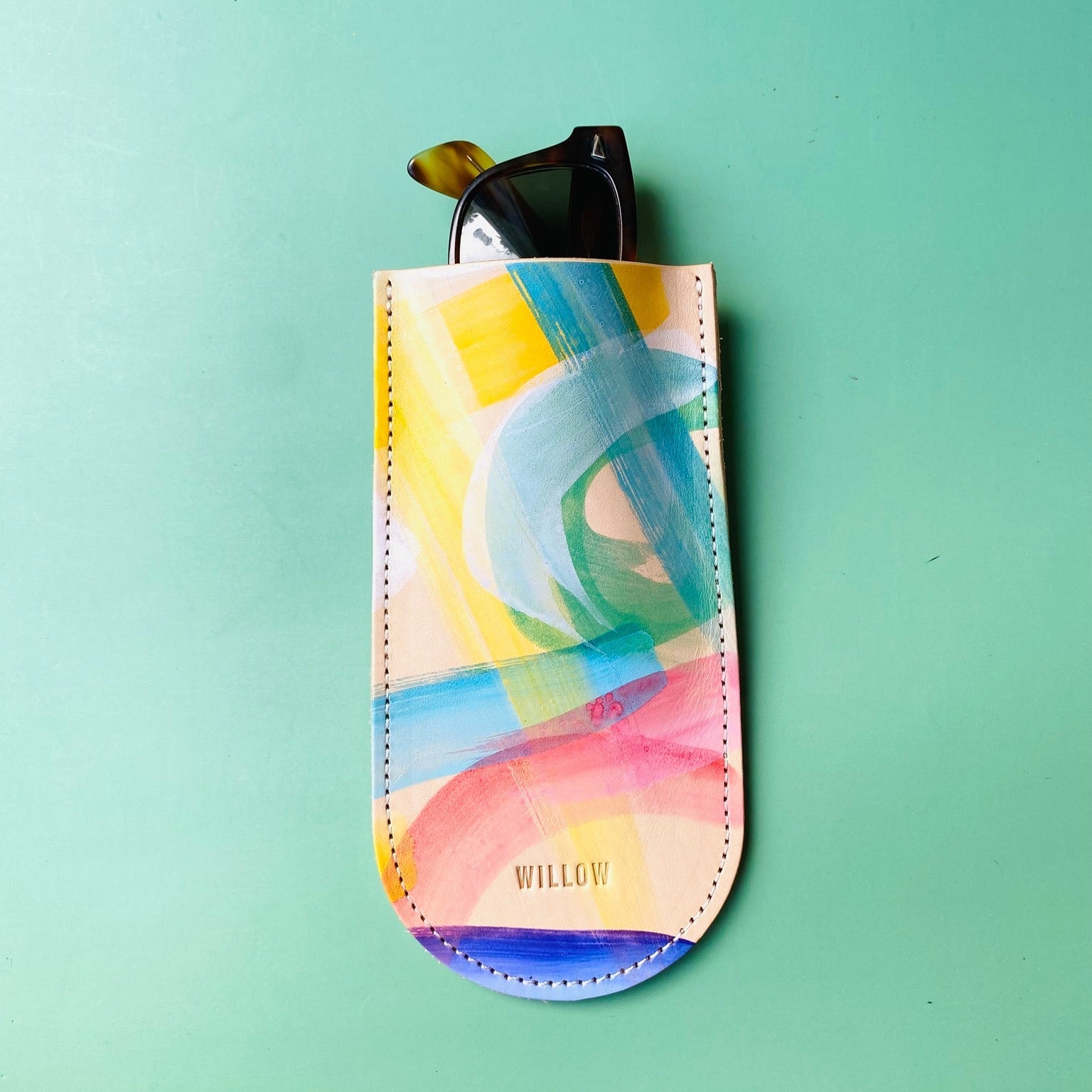 Leather Slim Glass Case - Hand Painted