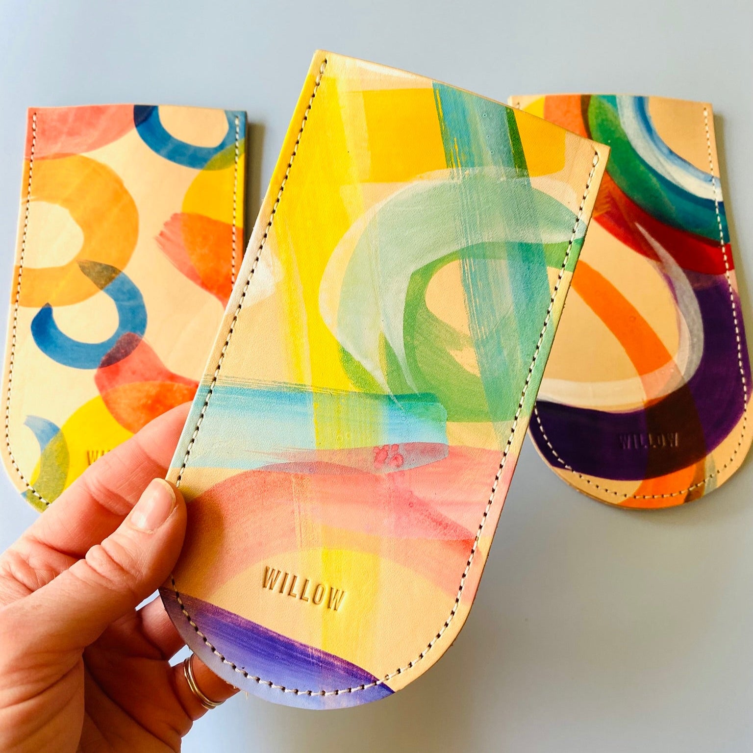 Leather Slim Glass Case - Hand Painted