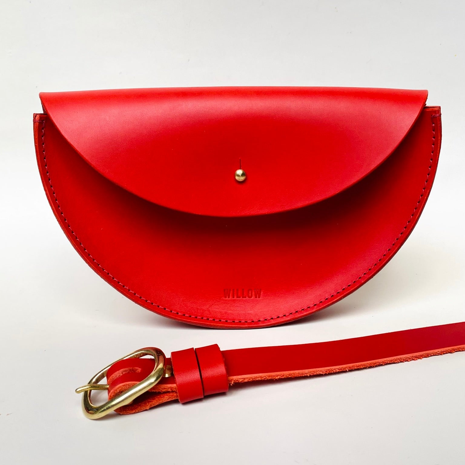 Small Handmade Leather Halfmoon Crossbody Bag - Smooth