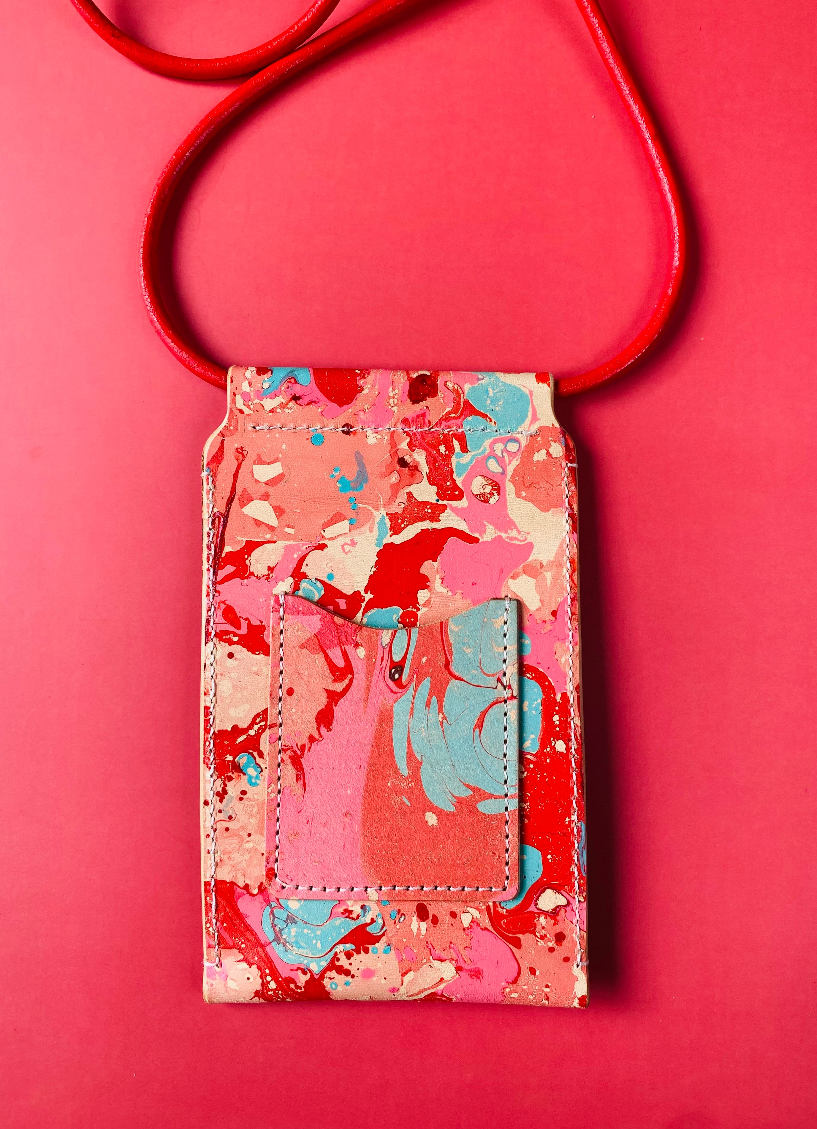 SECONDS Handmade Leather Marbled Phone Carrier - Personalisation available