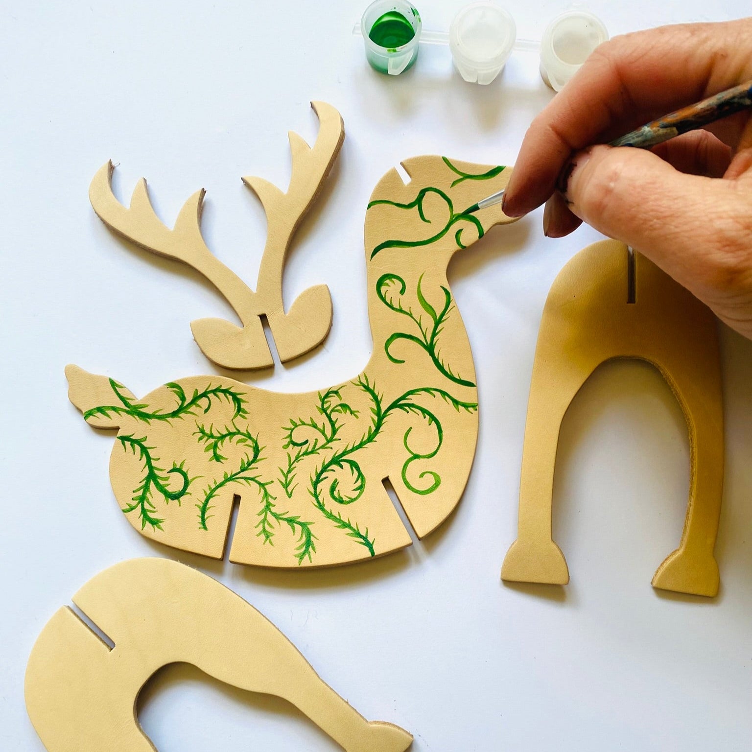 DIY Kit - Hand Paint Your Own Leather Reindeer Ornament
