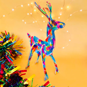 Hand Painted Leather Reindeer Decoration