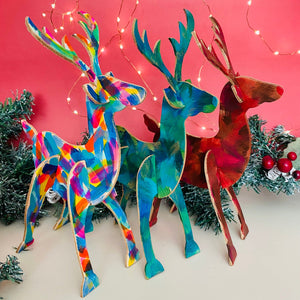 Hand Painted Leather Reindeer Decoration
