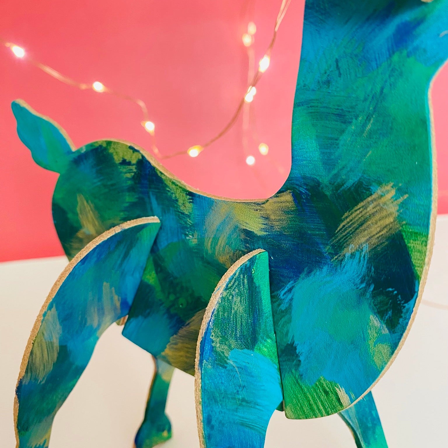 Hand Painted Leather Reindeer Decoration