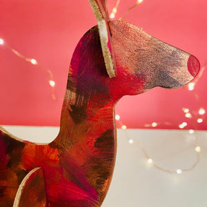 Hand Painted Leather Reindeer Decoration