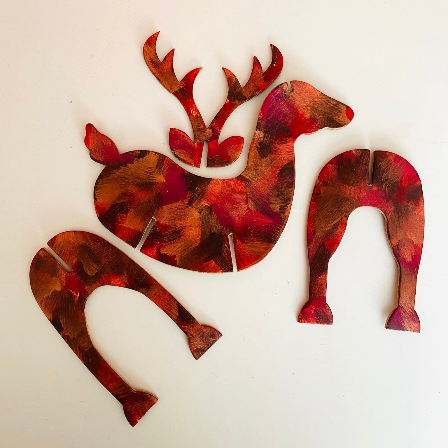 Hand Painted Leather Reindeer Decoration