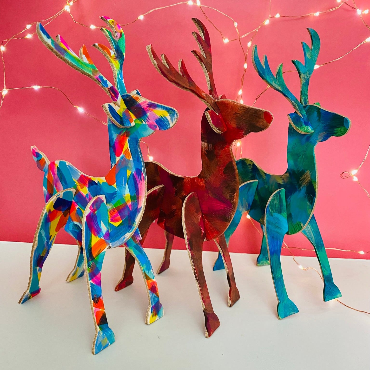 Hand Painted Leather Reindeer Decoration