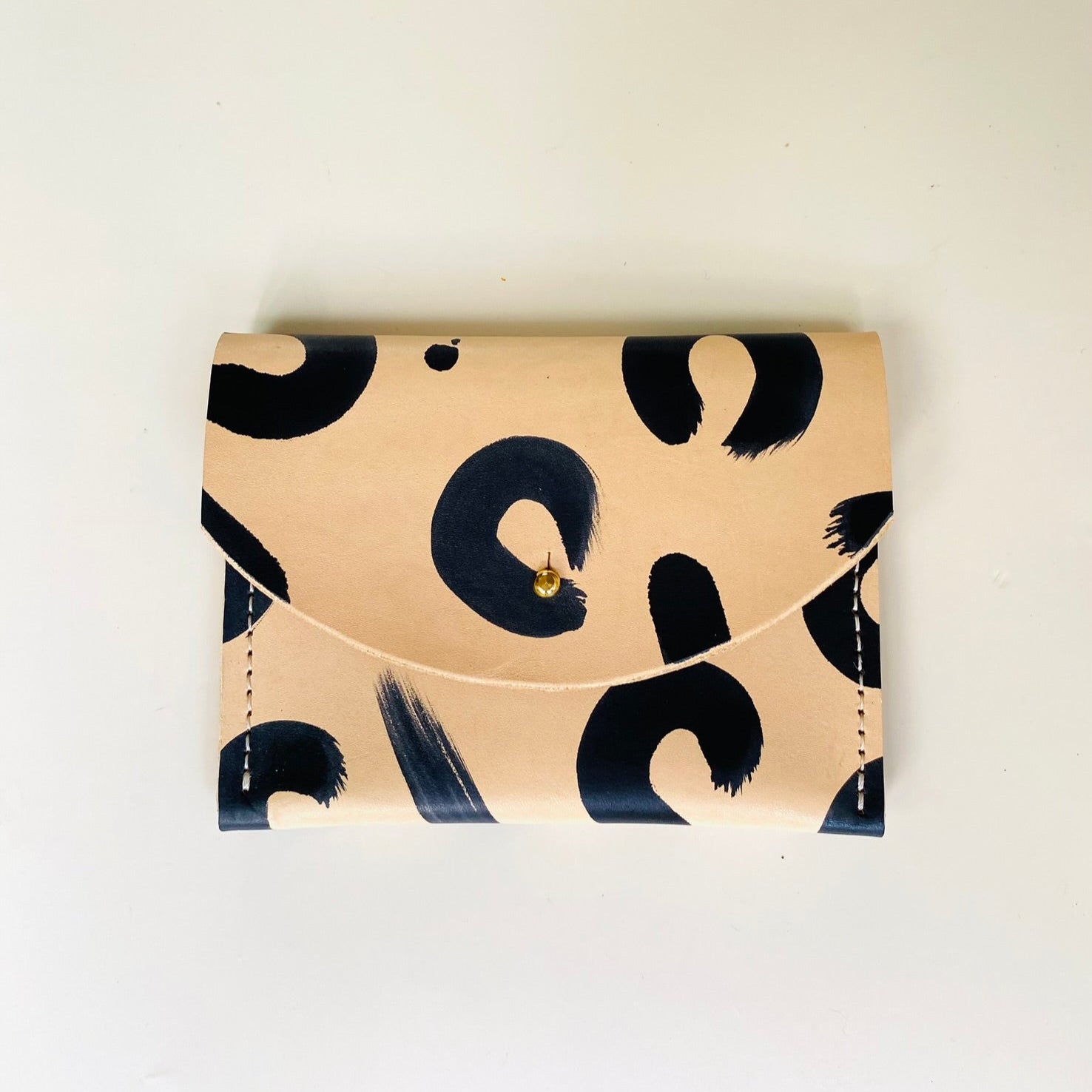 Handmade Leather Zip Purse - Hand Painted Leopard