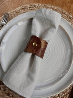Load image into Gallery viewer, 2 Personalised Gold Marbled Leather Napkin Rings
