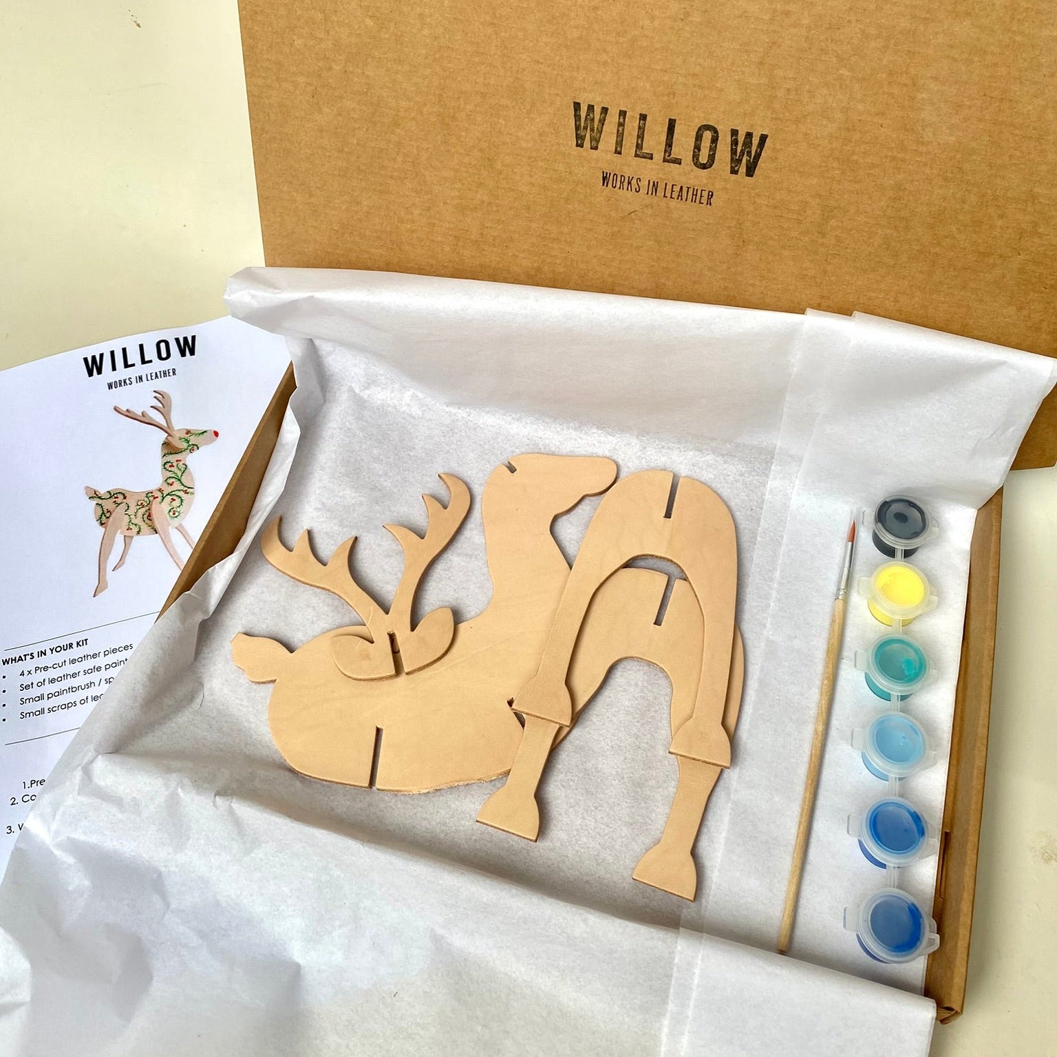 DIY Kit - Hand Paint Your Own Leather Reindeer Ornament