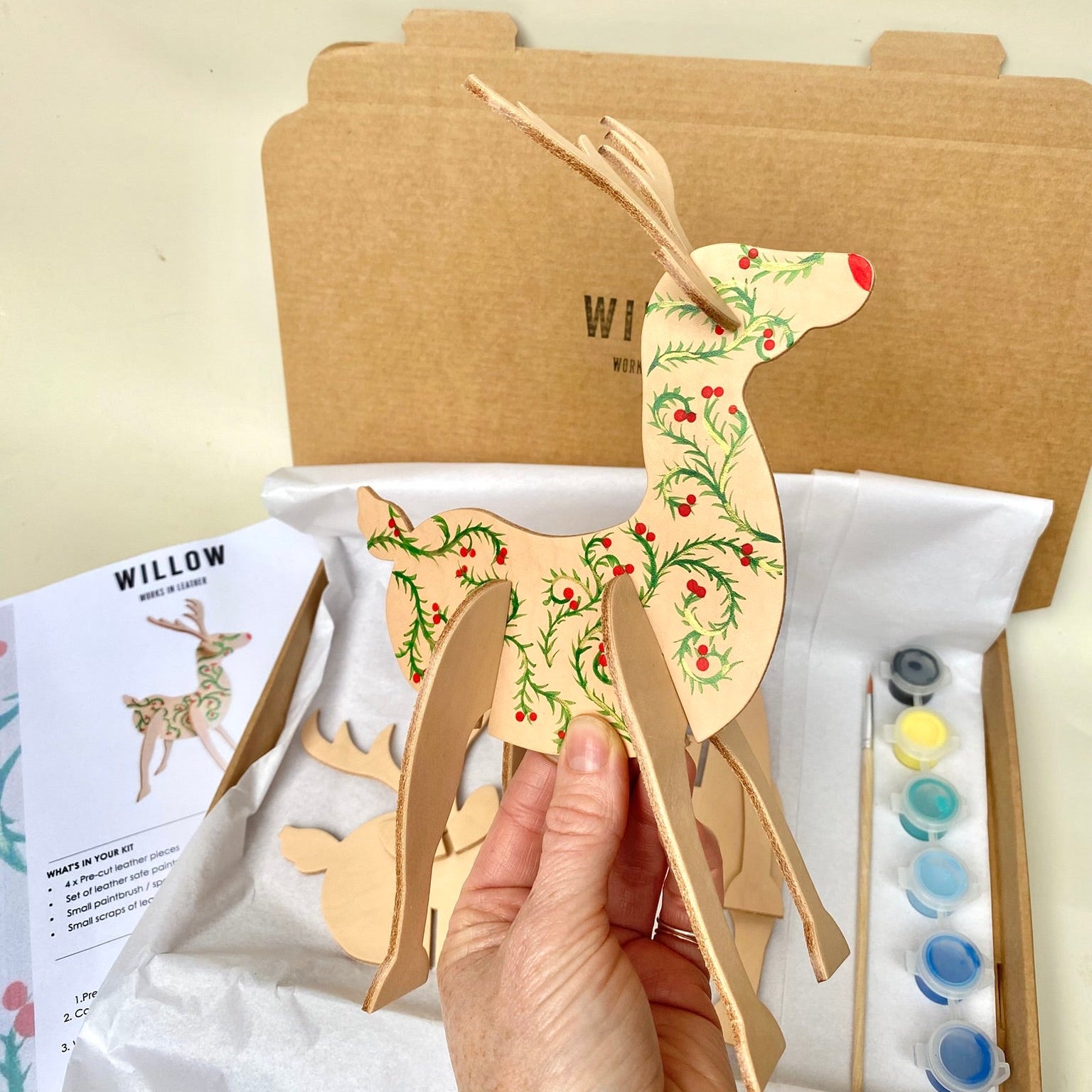 DIY Kit - Hand Paint Your Own Leather Reindeer Ornament