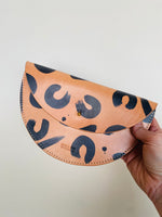 Load image into Gallery viewer, SECONDS Small Slim Handmade Leather Halfmoon Crossbody Bag - Leopard Hand painted
