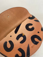 Load image into Gallery viewer, SECONDS Small Slim Handmade Leather Halfmoon Crossbody Bag - Leopard Hand painted
