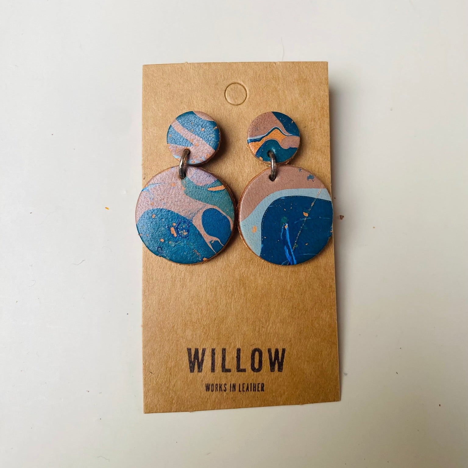 SECONDS - Large Dangly Handmade Leather Earrings - Marbled