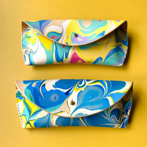 Handmade Marbled Leather Glasses Case - Large