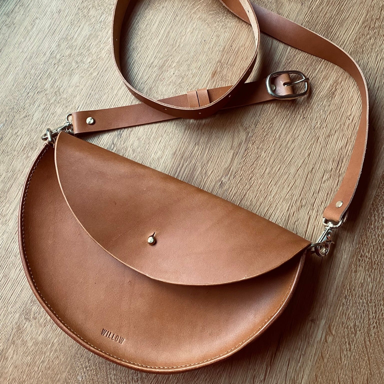 XL Handmade Leather Halfmoon Shoulder Bag