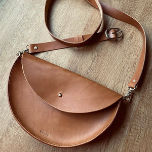 XL Handmade Leather Halfmoon Shoulder Bag