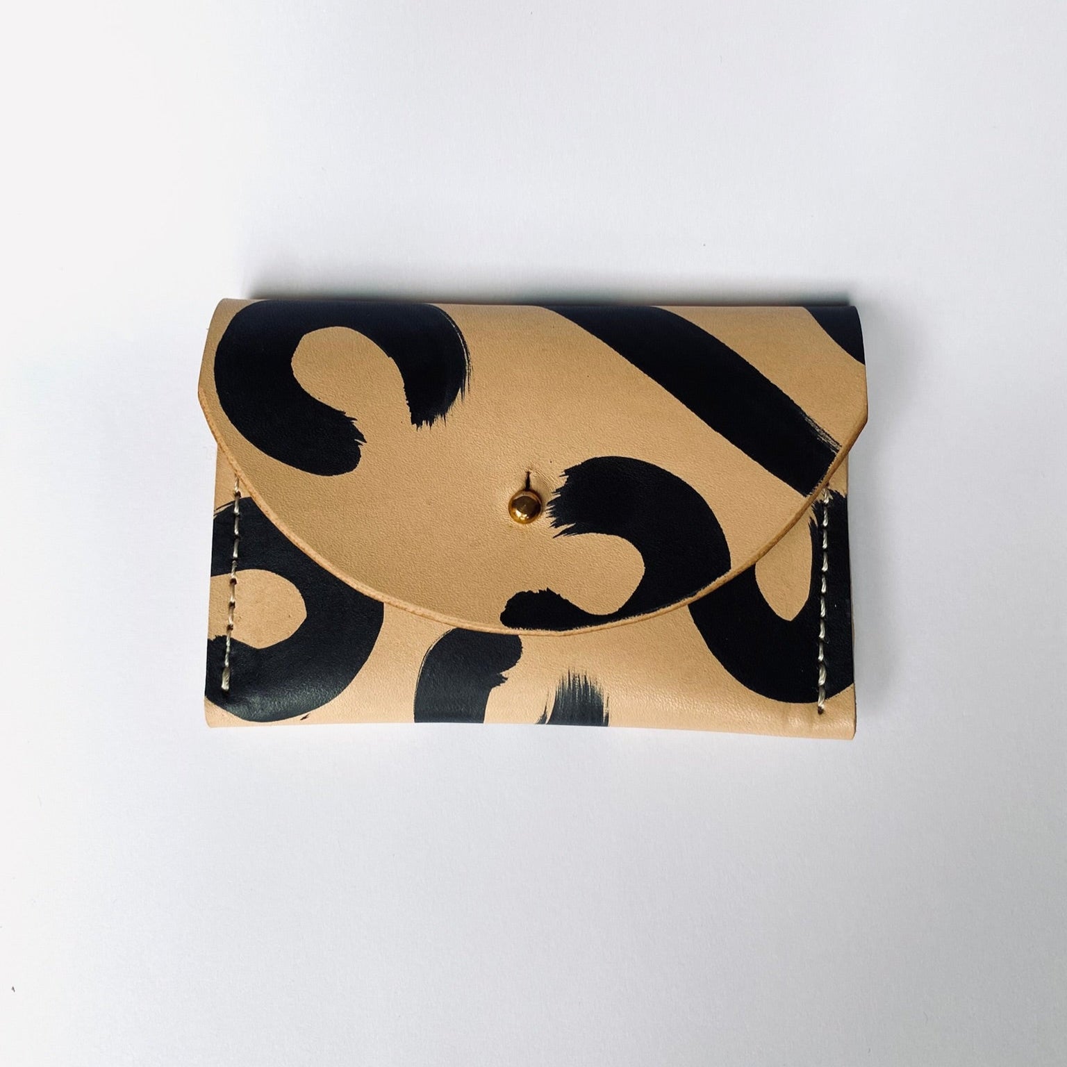 Handmade Leather Card Purse - Hand Painted Leopard