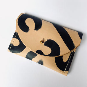 Handmade Leather Card Purse - Hand Painted Leopard