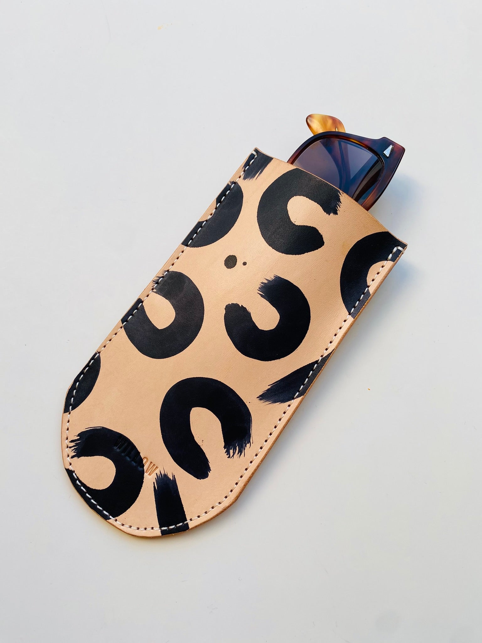 Handmade Leather Glass Case - Hand Painted Leopard