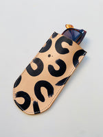 Load image into Gallery viewer, Handmade Leather Glass Case - Hand Painted Leopard
