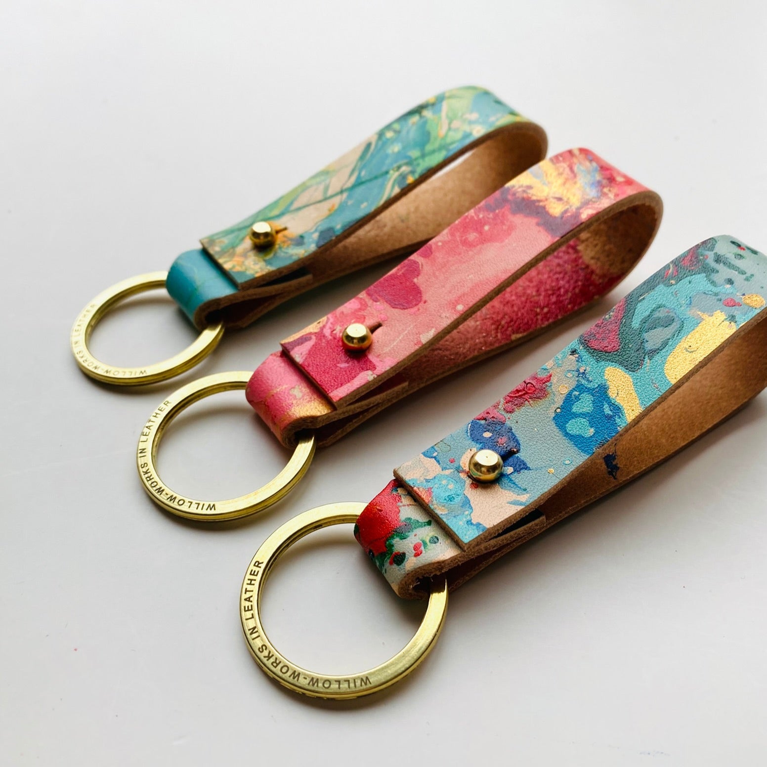 Handmade Leather Marbled Key loop - Personalisation Available