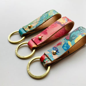 Handmade Leather Marbled Key loop - Personalisation Available