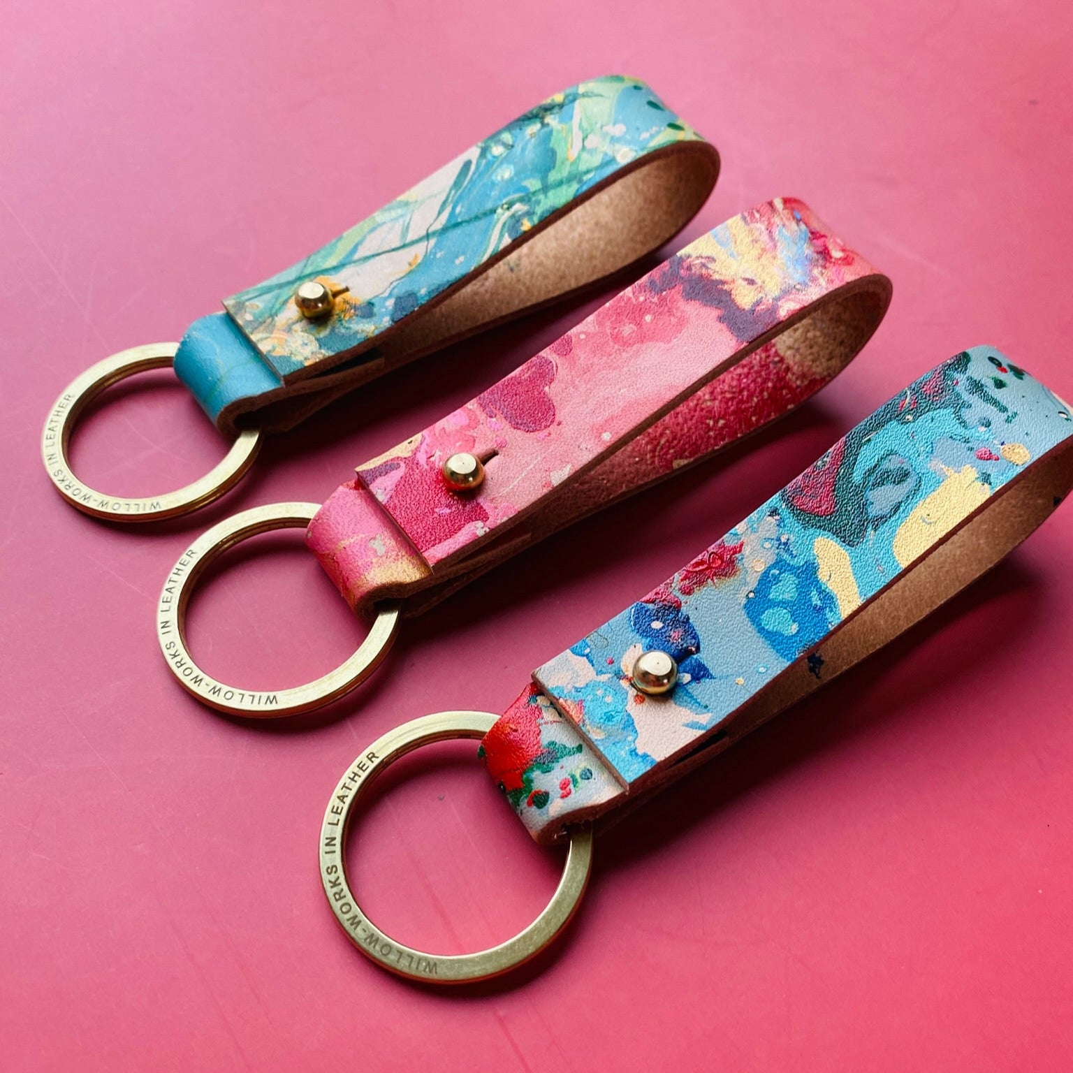 Handmade Leather Marbled Key loop - Personalisation Available