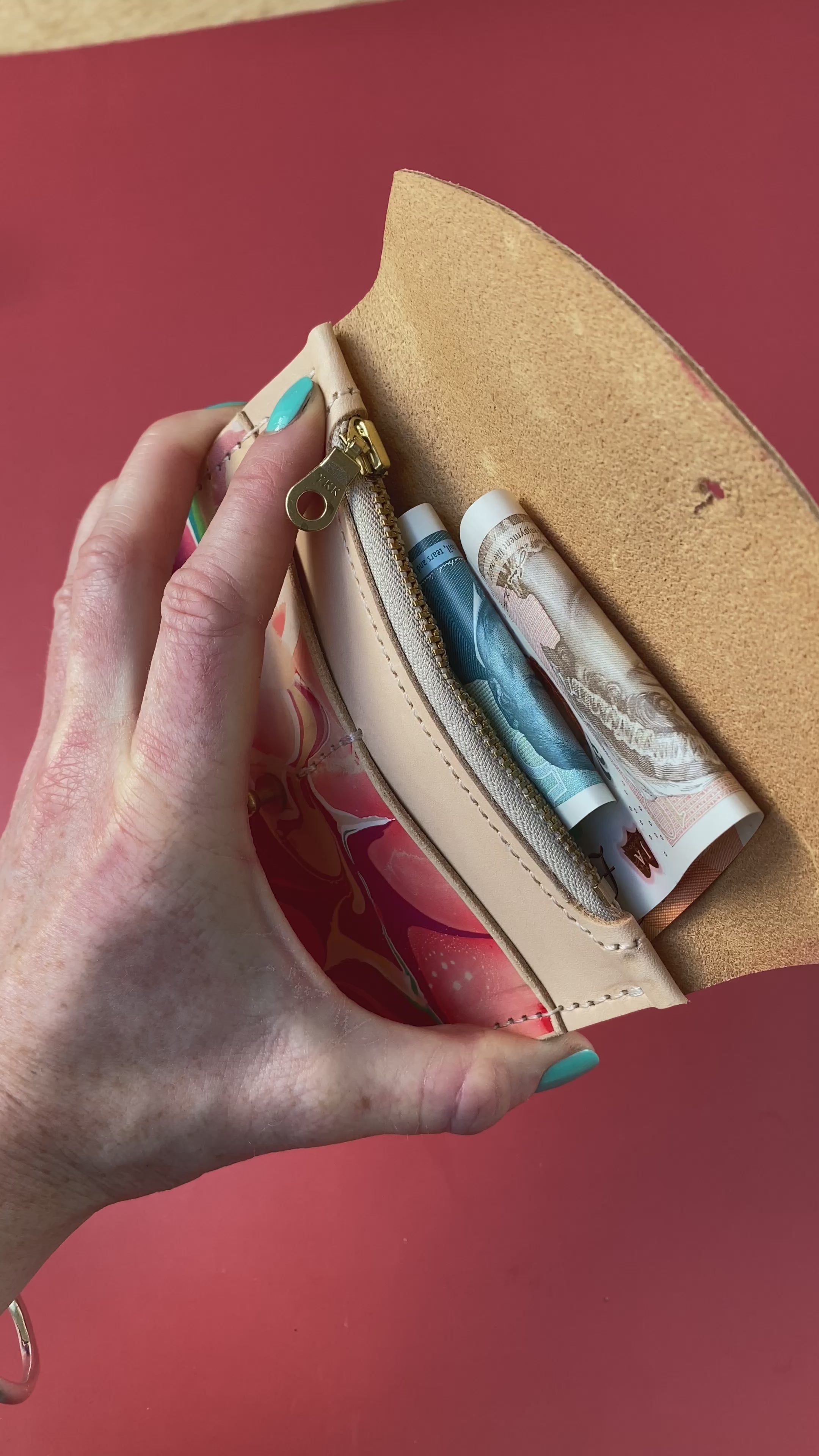 Handmade Leather Zip Purse - Marbled