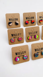 Load and play video in Gallery viewer, Small Handmade Leather Earring Studs - Marbled
