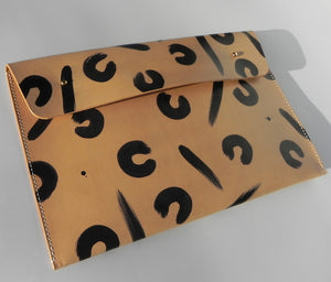 Handmade Leather Personalised Document Case - Leopard Hand Painted