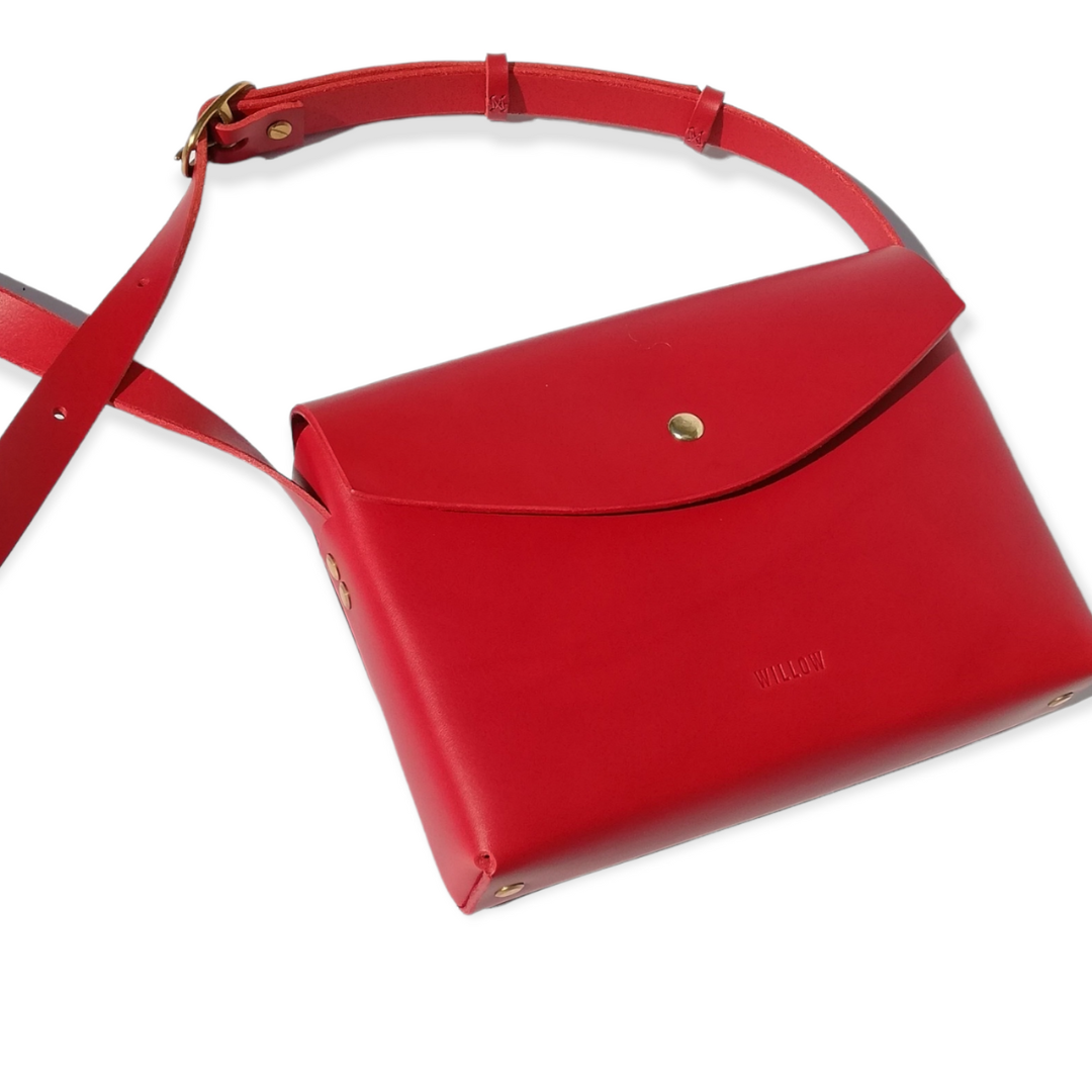 Handmade Leather Stitchless Satchel Shoulder Bag - Candy Red