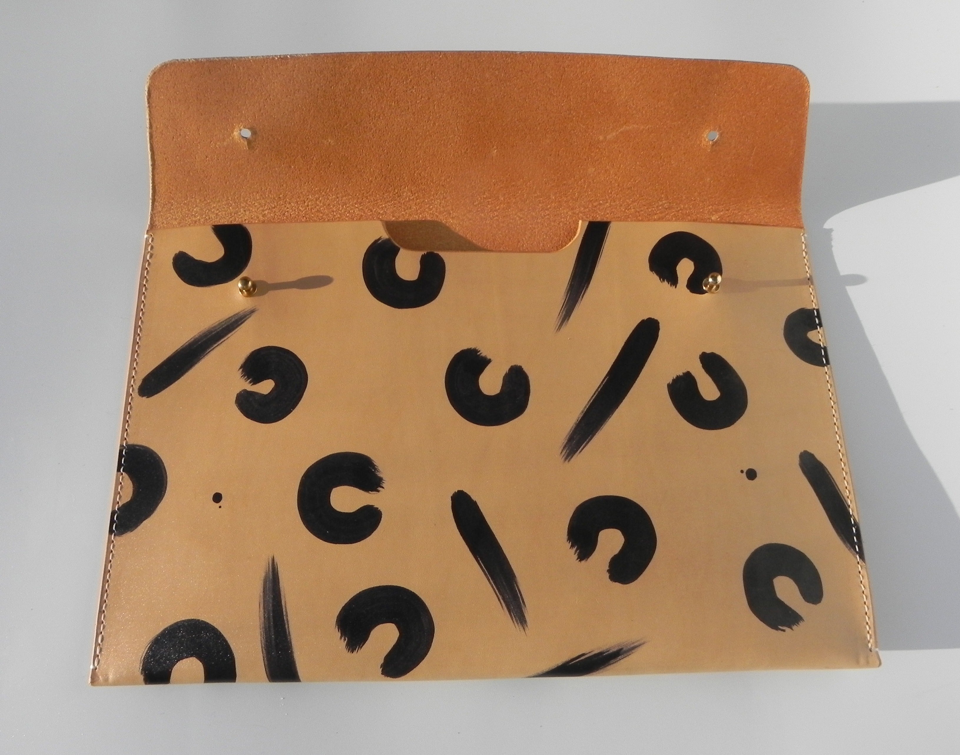 Handmade Leather Personalised Document Case - Leopard Hand Painted