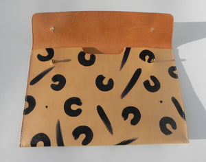 Leather Personalised Document Case - Tan Leopard Hand Painted