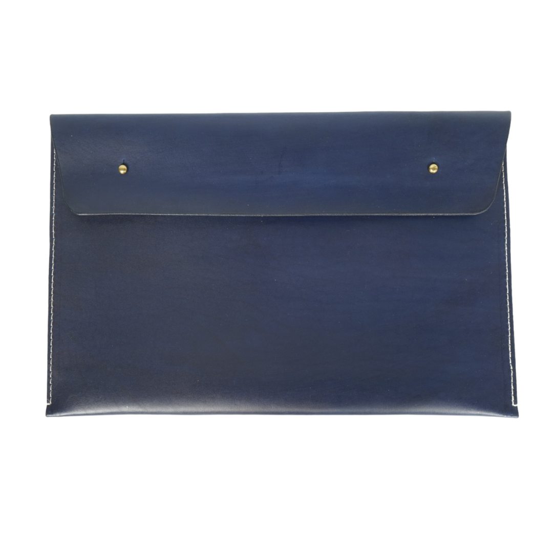 Handmade Leather Personalised Document Case - Navy Hand Dyed