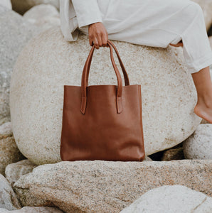 Large Handmade Leather Soft Tote Bag - Tan