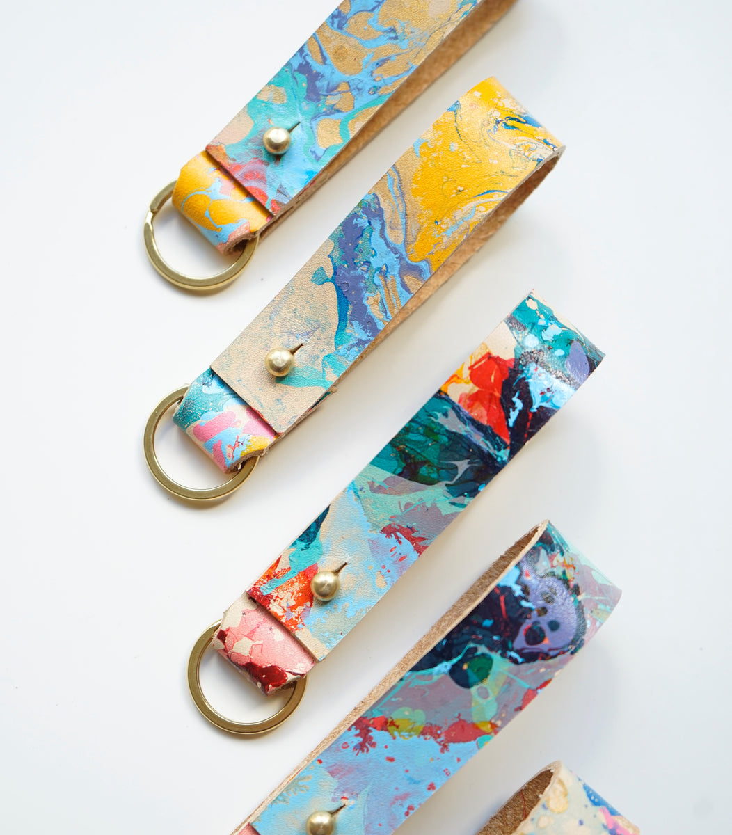 Best Handmade Leather Marbled Key loop - Personalisation Available ...