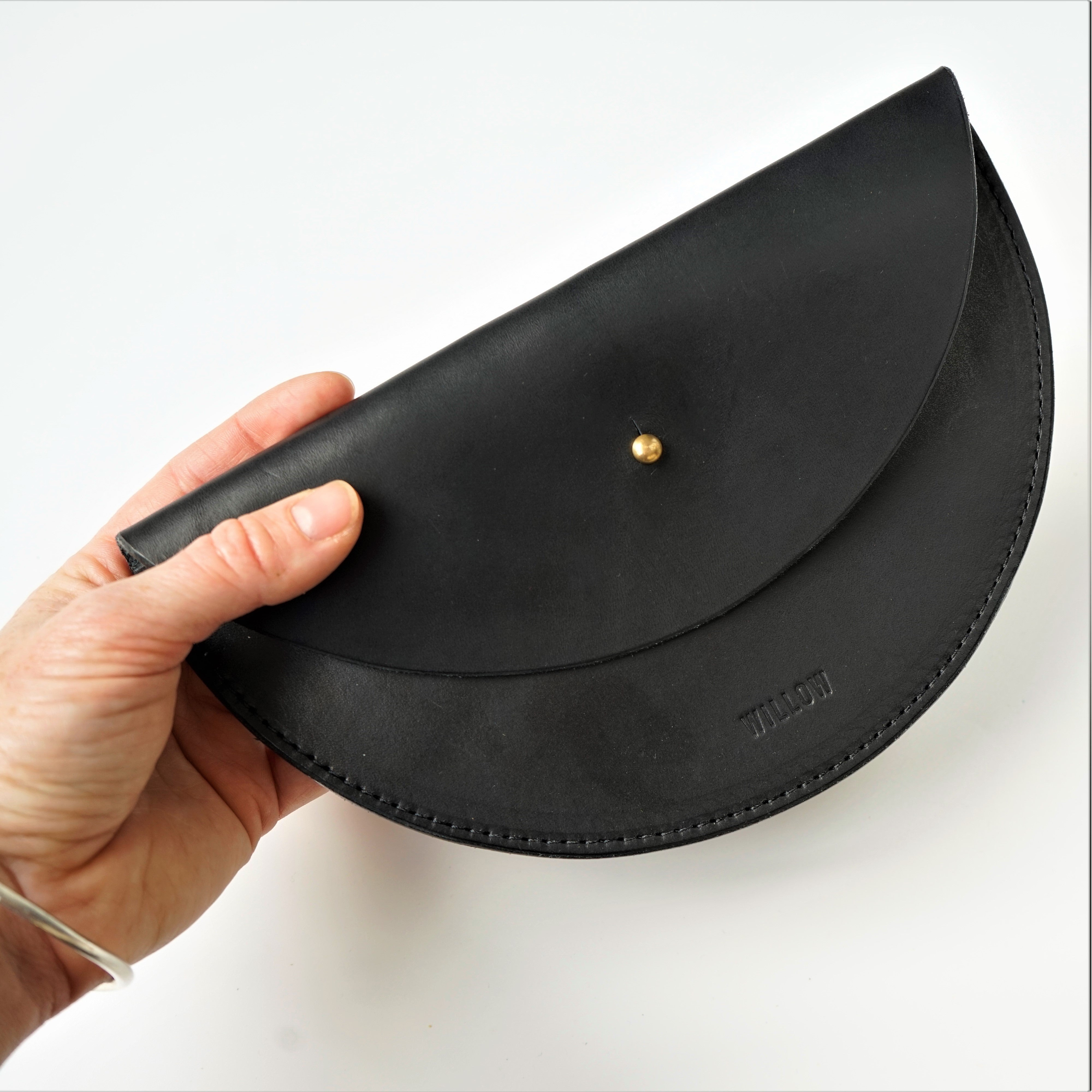 Small Slim Handmade Leather Halfmoon Crossbody Bag - Smooth