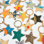 Load image into Gallery viewer, Handmade Leather Marbled Star Keyring - Personalisation Available
