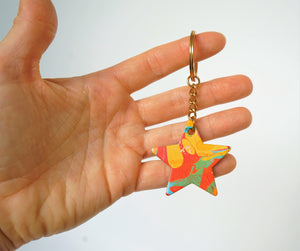 Handmade Leather Marbled Star Keyring - Personalisation Available
