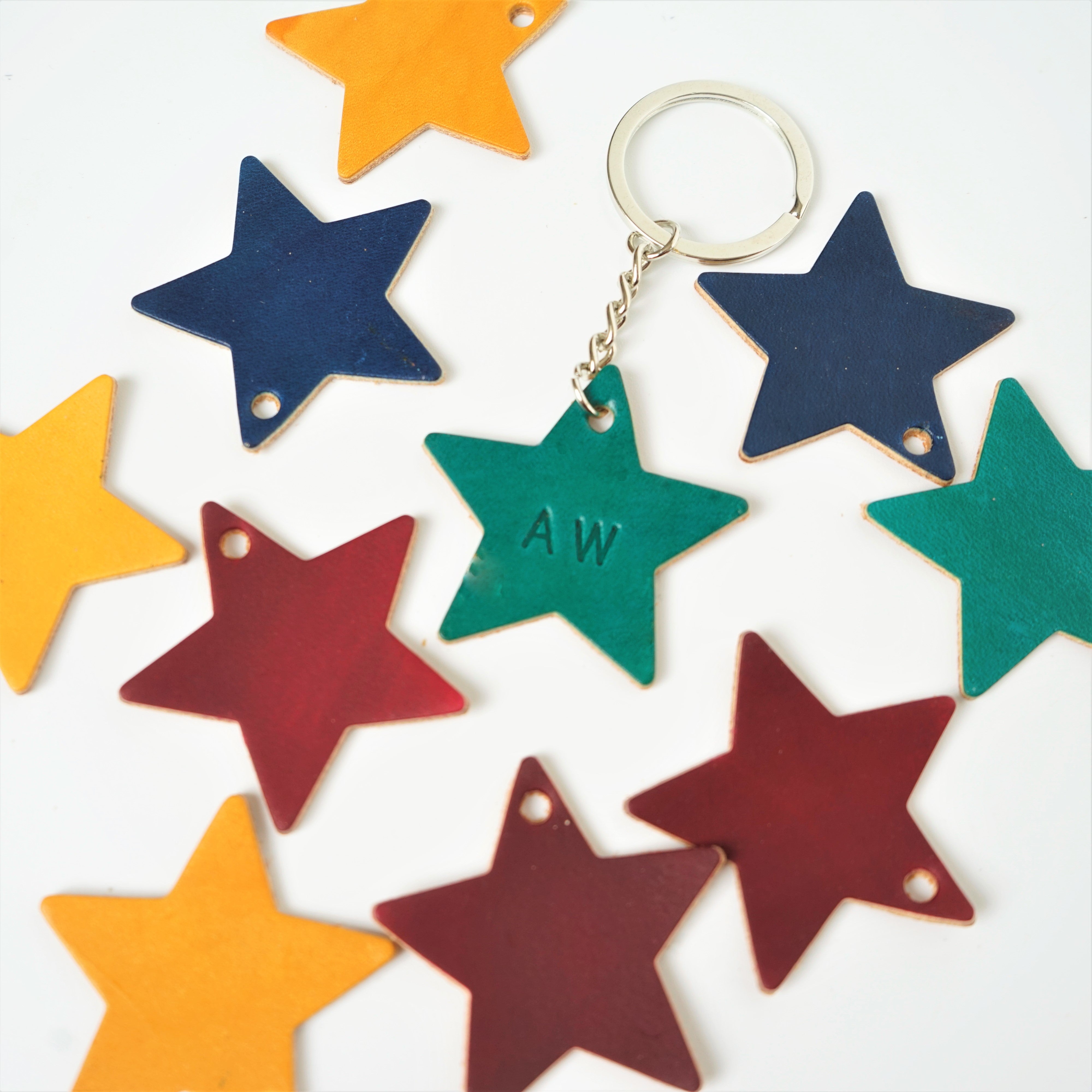 Handmade Leather Star Keyring - Personalisation Available