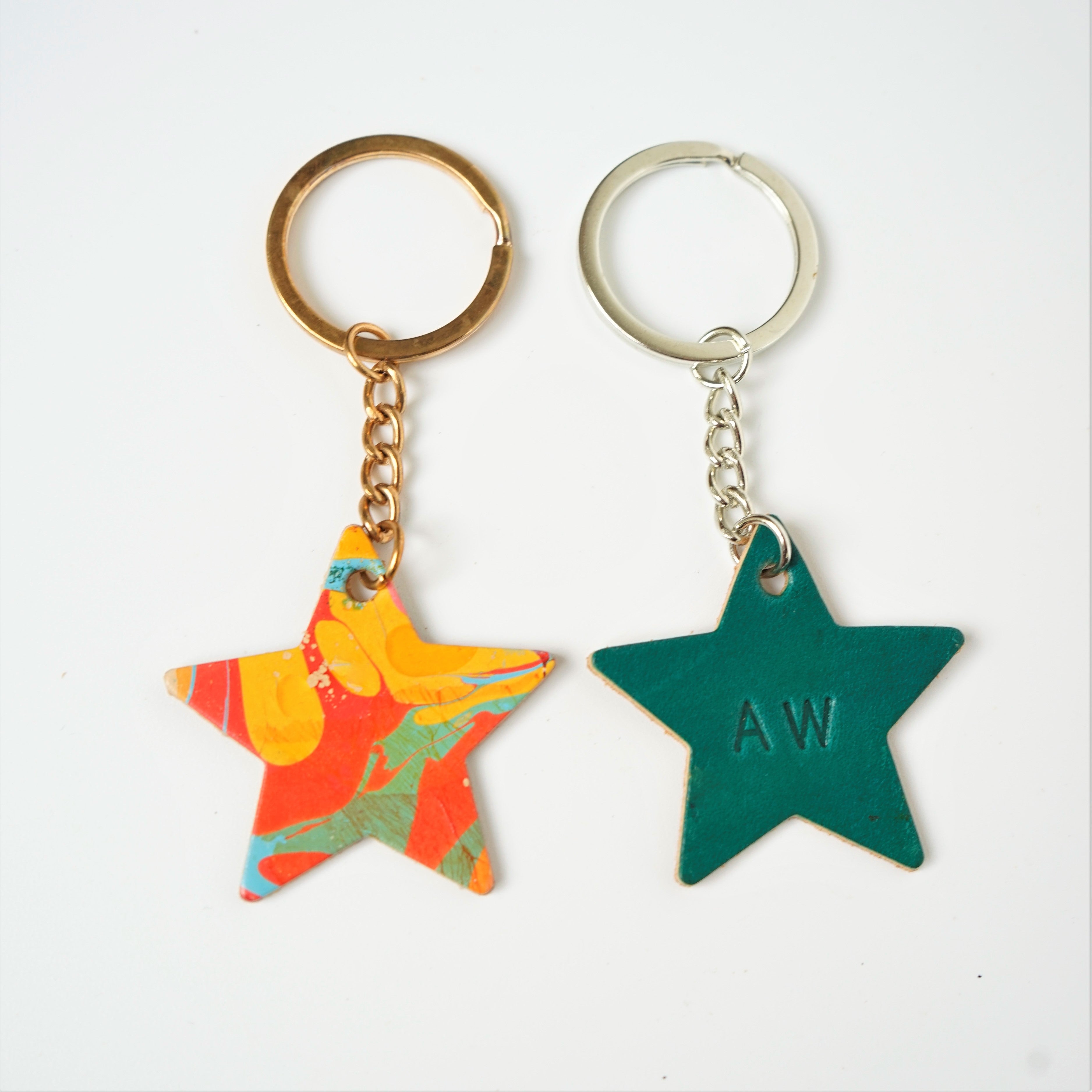Handmade Leather Star Keyring - Personalisation Available